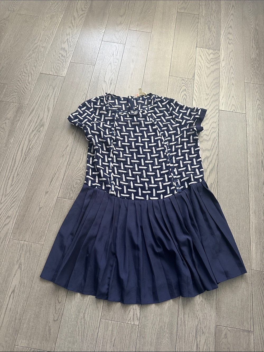 Ted Baker Navy & White Patterned Pleated Dress